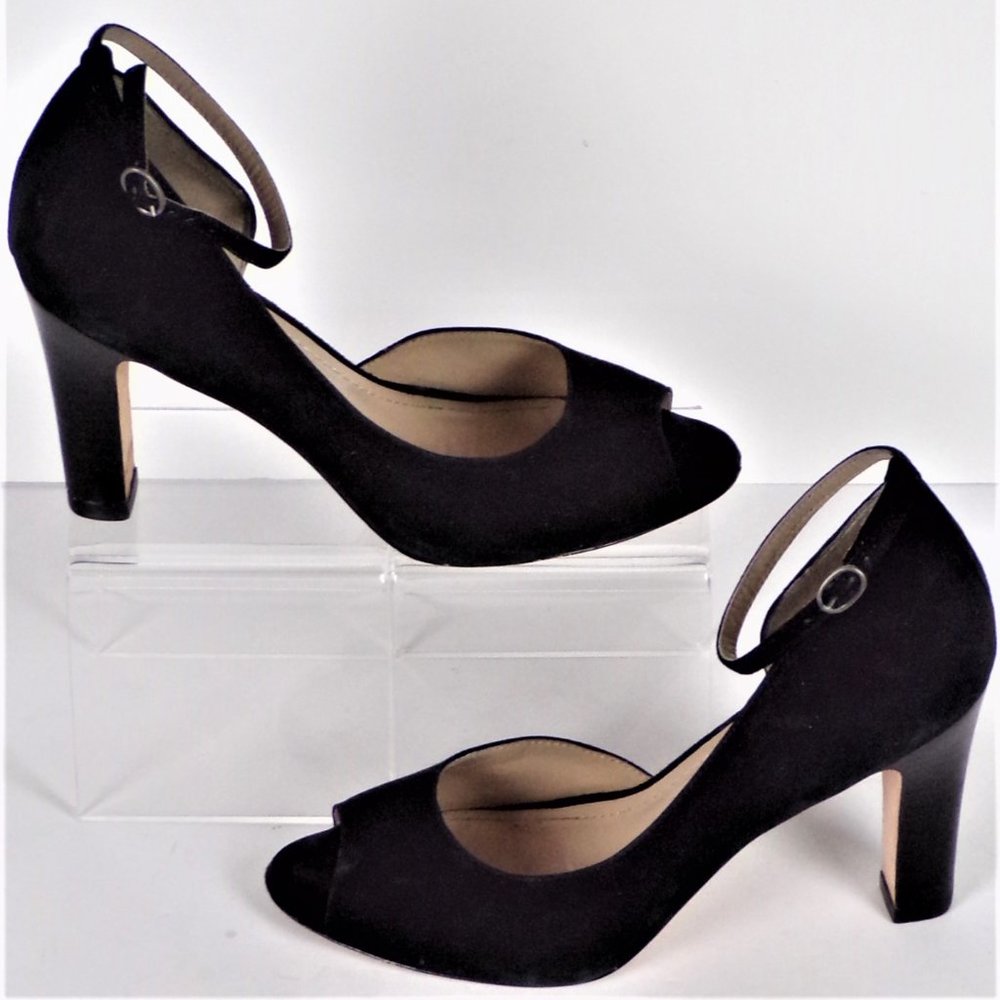 JOHNSTON & MURPHY size 8M black suede (faux?) open-toe d'Orsay pumps